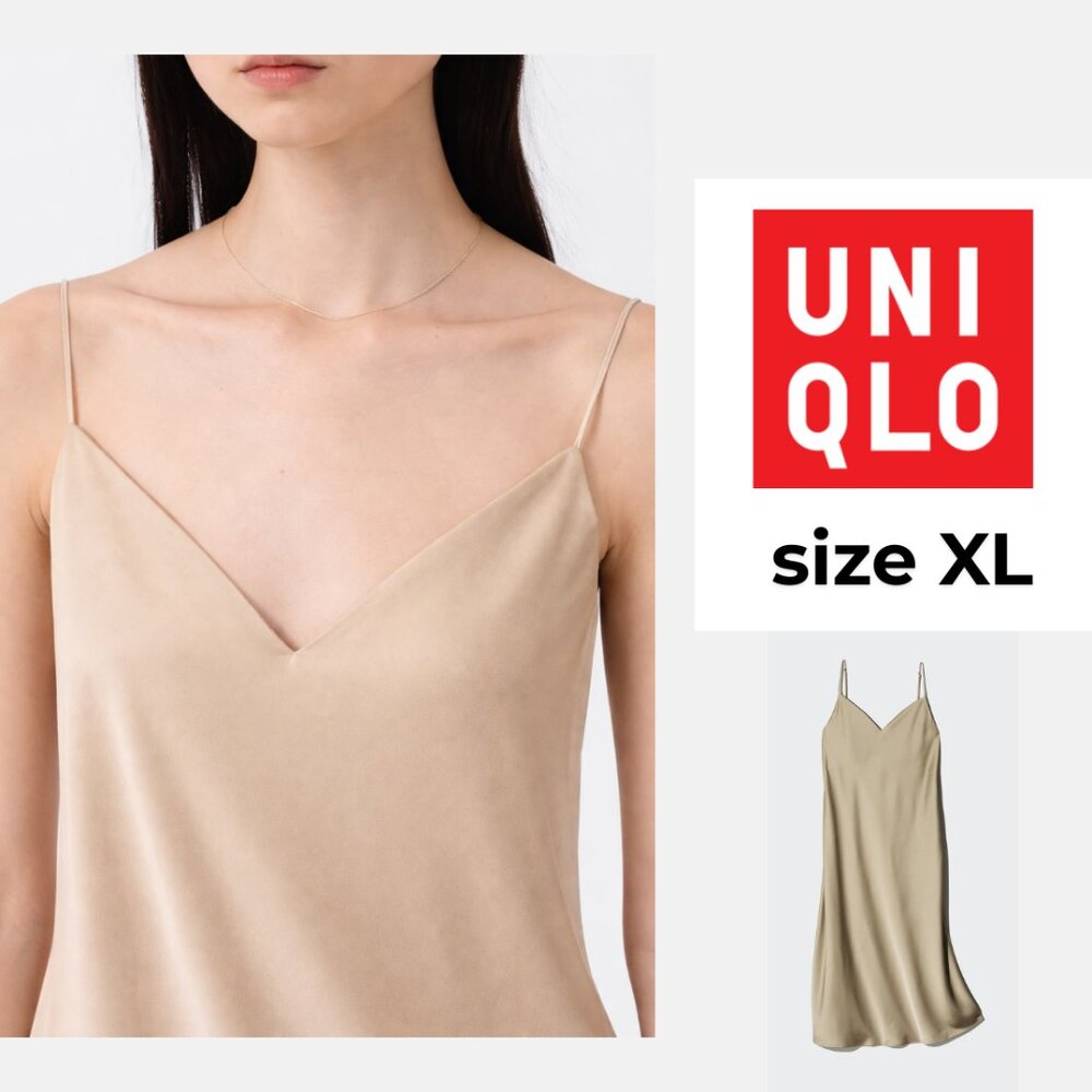 NWT Uniqlo Satin Camisole Beige Maxi Dress - Picture 10 of 10